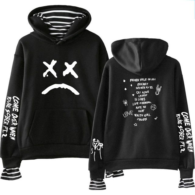 come over when you’re sober – sad face two piece hoodie 5320 - Lil Peep Store