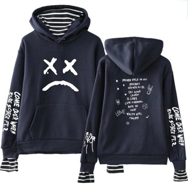 come over when you’re sober – sad face two piece hoodie 5510 - Lil Peep Store