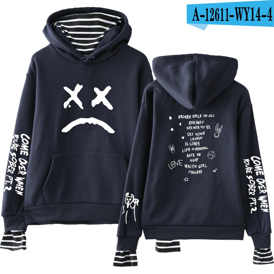 lil peep print fake two pieces sweatshirts hoodies 3034 - Lil Peep Store